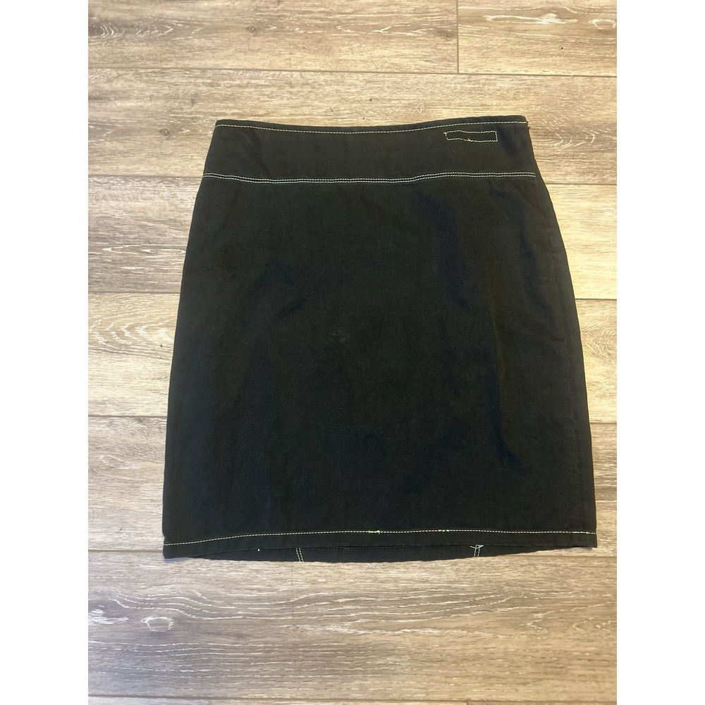 Versace Women's Skirt Vintage 1990s Black Skirt With Neon Stitching Size Small